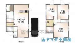 土地面積：114.96m2、建物面積84.46㎡ 3ＬＤＫ。